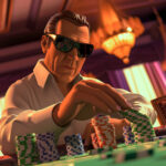 3d cartoon rendering person playing casino
