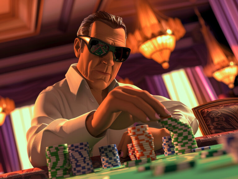 3d cartoon rendering person playing casino